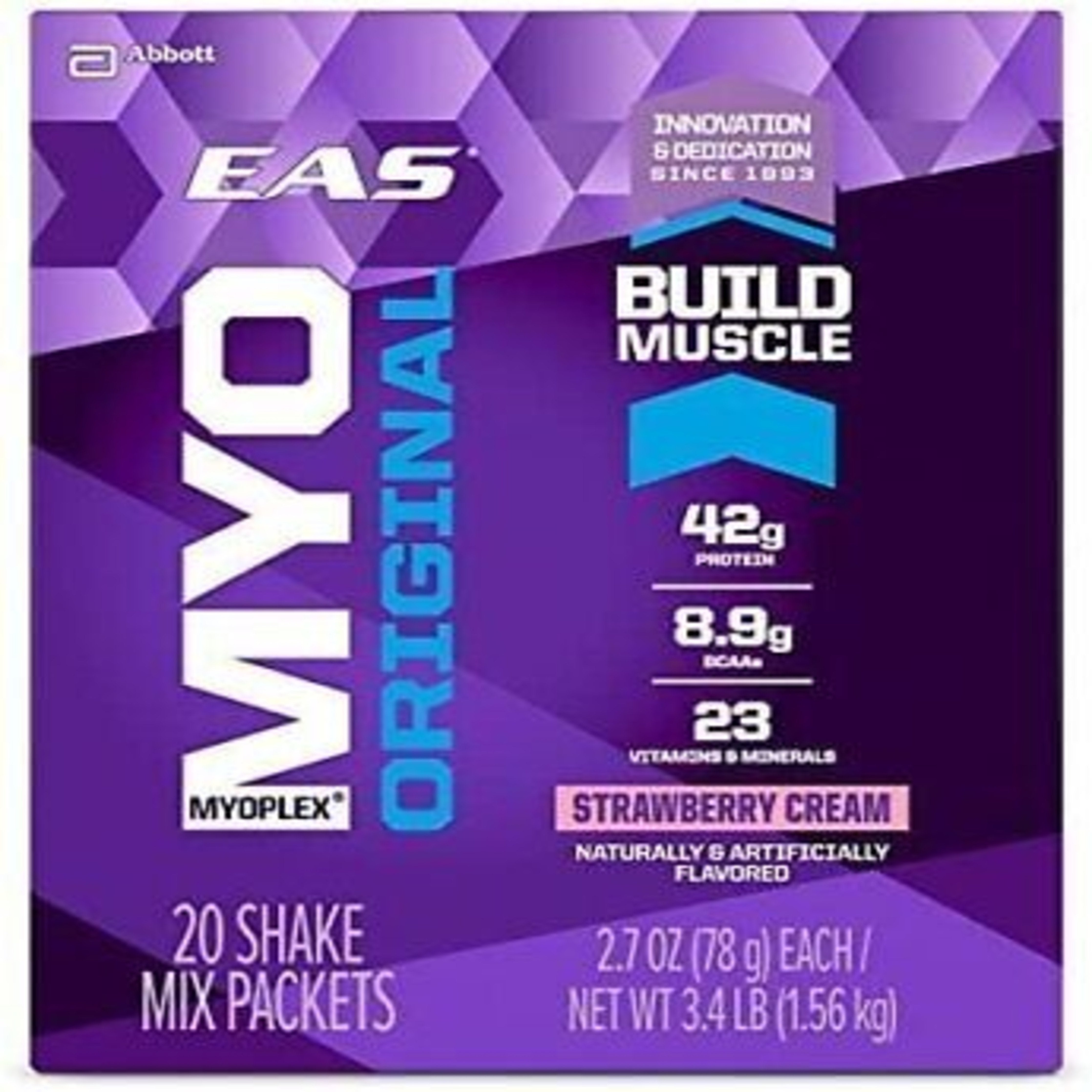 EAS Myoplex Original Protein Shake Mix Packets, Strawberry Cream, 2.7 oz packets, 20 servings