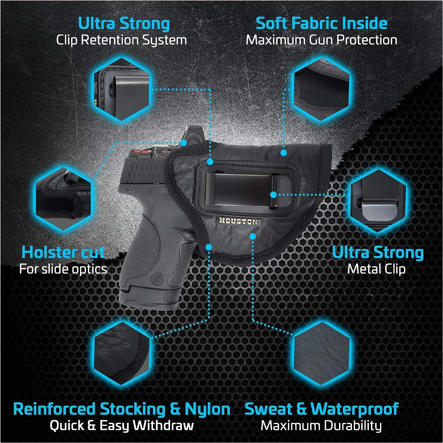 IWB Optical Gun Holster by Houston - ECO Leather Concealed Carry Soft Material | Fits Glck 26/27/33, Shield, XDS, Taurus 709, Taurus Pro C, Walther P22, Beretta Nano, SCCY Sky.Rug LC9 (Right) Black