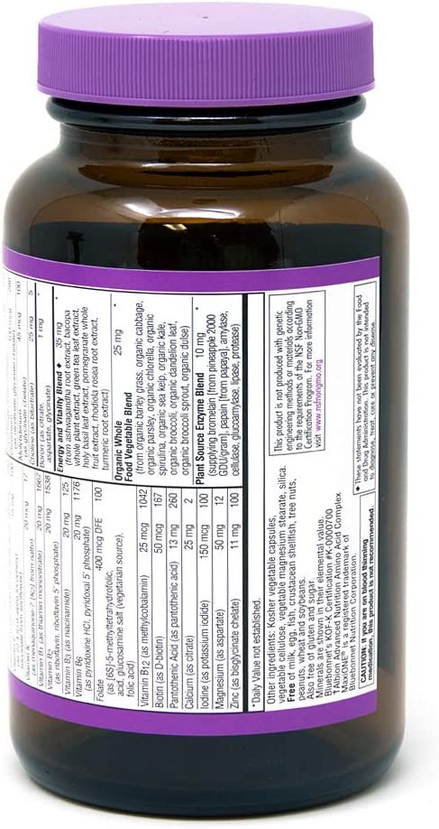 Bluebonnet Nutrition Maxi One (Iron-Free), Whole Food Multiple, Enzymes, Energy, Vitality, Gluten, Soy & Green Free, Kosher, Vegetarian Friendly, Non-GMO, 90 Count