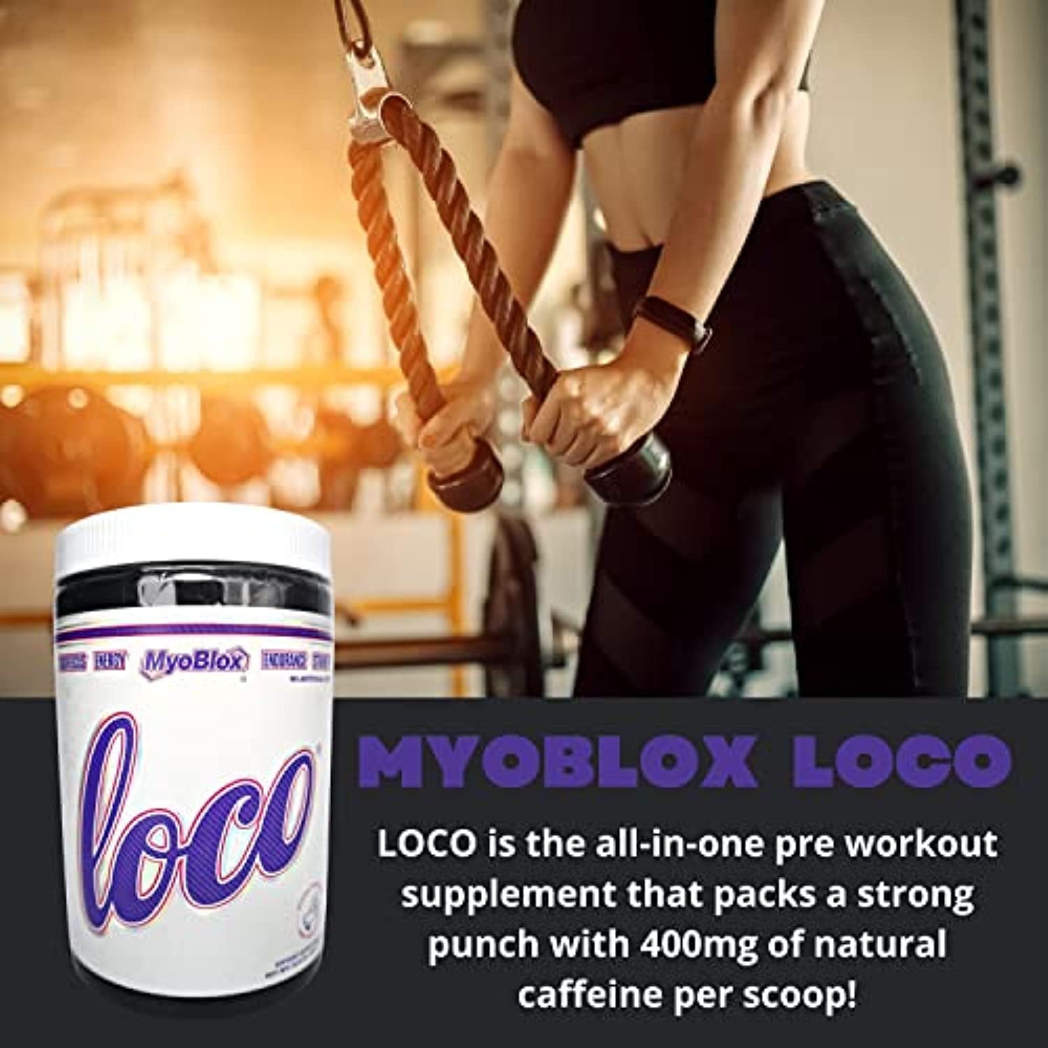 MyoBlox LOCO Pre-Workout Nitric Oxide Booster | Supports Muscle Pumps & Enhanced Vascularity | for Energy, Focus & Intensity | 400mg of Natural Caffeine per Scoop (Purple Haze) with Bonus Key Chain