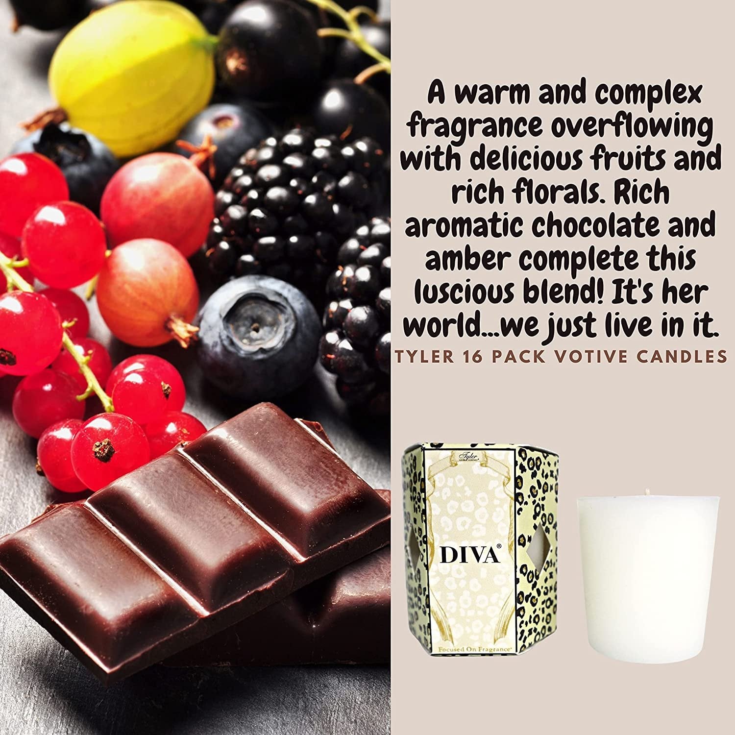 Tyler Candle Company, Diva Superior Votive Candles, Ultimate Aromatherapy Experience, Luxury Scented Candle with Essential Oils, Case of 16 Tyler Small Candles, 2 oz and 15 Hr Burn Time Each