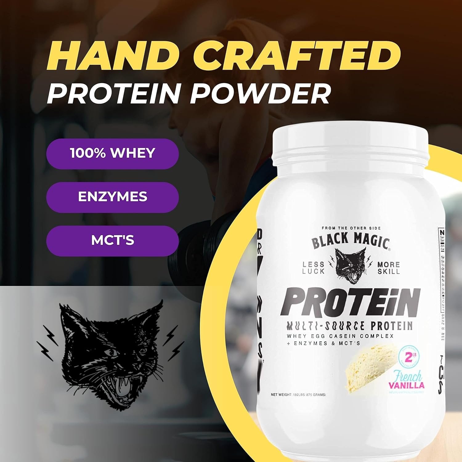 Black Magic Multi-Source Protein - Whey, Egg, and Casein Complex with Enzymes & MCT Powder - Pre Workout and Post Workout - Honey Grahms Protein Powder - 24g Protein - 2 LB with Bonus Key Chain