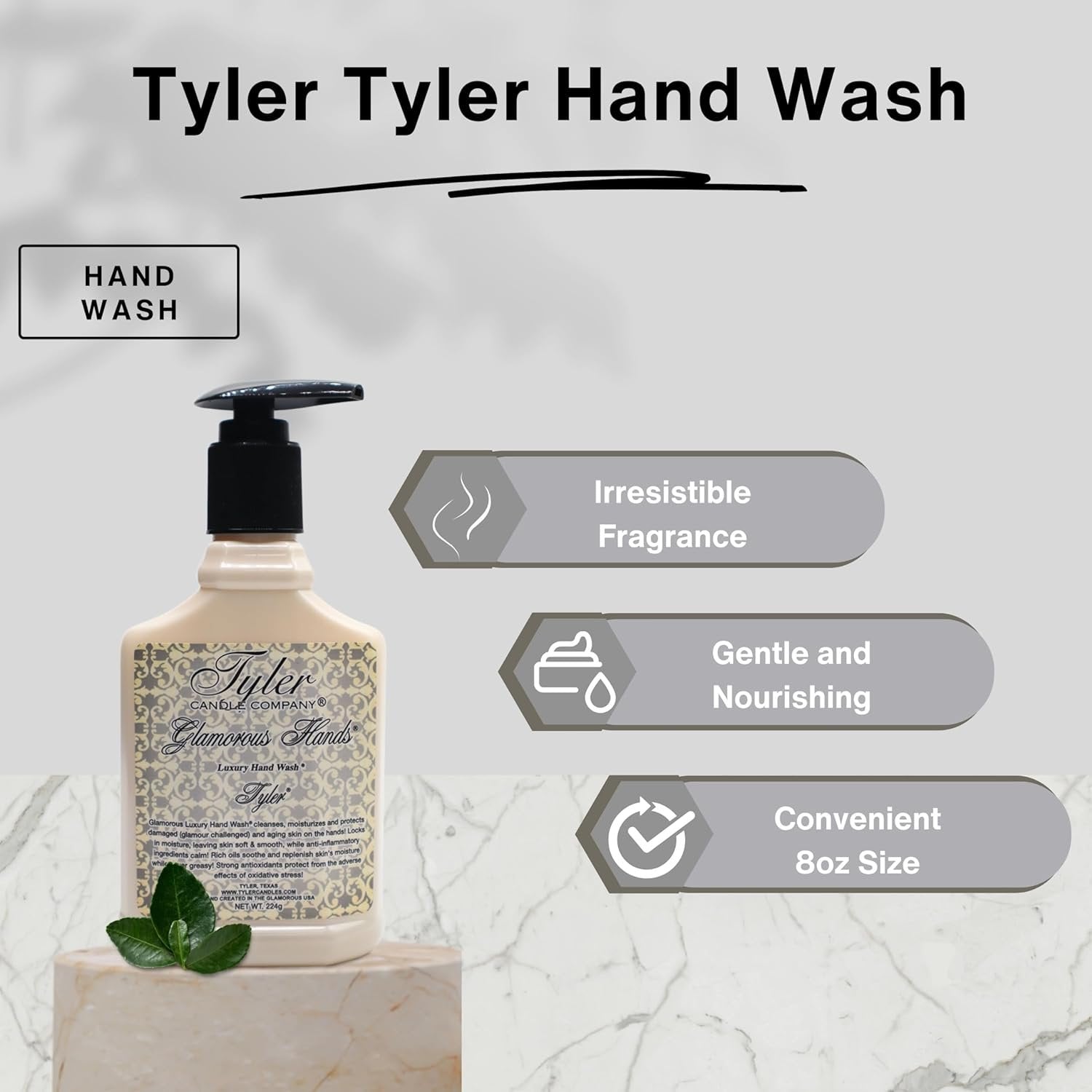 Tyler Candle Company Glamorous Hands - Tyler Luxury Hand Wash - Cleanse, Moisturize, Protect Damage and Aging Skin - 1 Pack of 8 oz (224g) - with Multi-Purpose Keychain