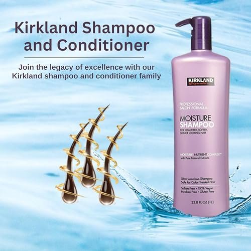 Worldwide Nutrition Bundle, 2 Items: Salon Formula Moisture Shampoo 33.8 Oz & Conditioner 33.8 Oz - Sulfate & Paraben-Free - Kirkland Signature Hair Conditioner Shampoo Set & Multi-Purpose Key Chain