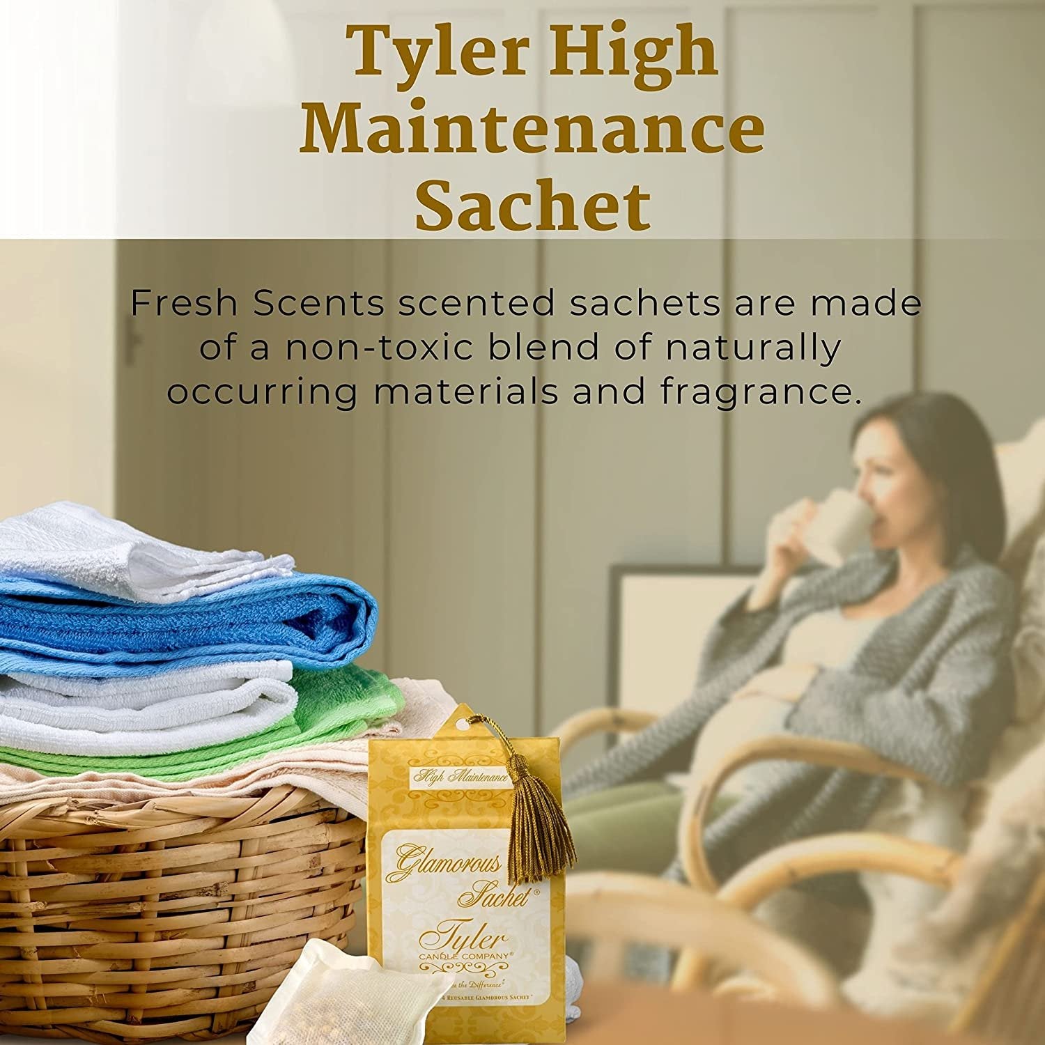 Tyler Candle Company High Maintenance Dryer Sheet Sachets - Glamorous Reusable Dryer Sheets - Sachets for Drawers and Closets - 1 Pack, 4 Sachets, Dryer, Home, or Personal Sachet, with Bonus Key Chain