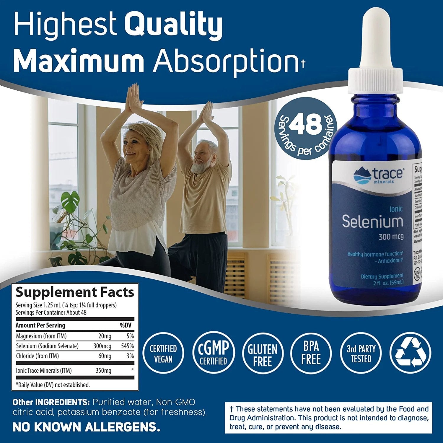 Trace Minerals Ionic Selenium 300 mcg | Cardiovascular Health + Hormone Function, Antioxidant | Supports Thyroid, Immune System, Ionic Trace Minerals | Yeast-Free |2 Fl Oz (Pack of 2)