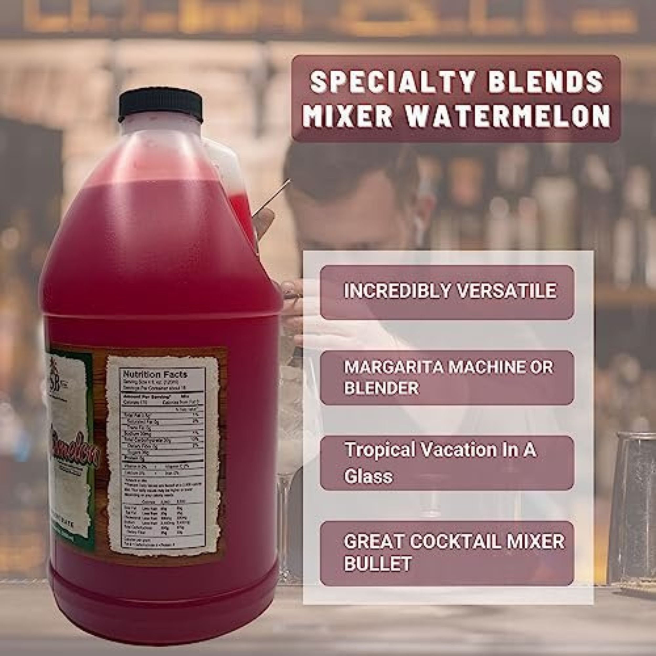 Specialty Blends Watermelon Syrup Margarita Mix Concentrate, Made with Organic Watermelon 1/2 Gallon Drink Mix (Pack of 1) - with Bonus Worldwide Nutrition Multi Purpose Key Chain