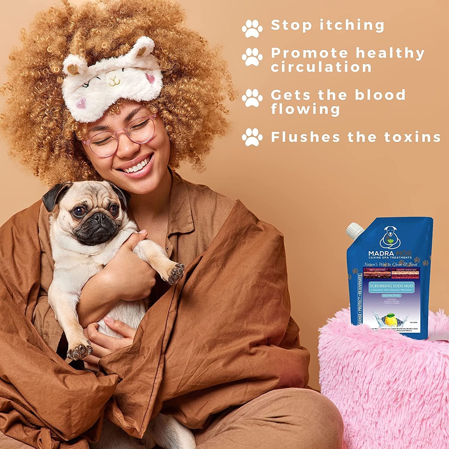 Madra Mor Massaging SPA Mud - Luxurious Dog Skin Wellness Treatment - Cleanse - Protect - Rejuvenate - Scrubbing Suds Mud- 1 Pack (10oz) - with Multi-Purpose Key Chain