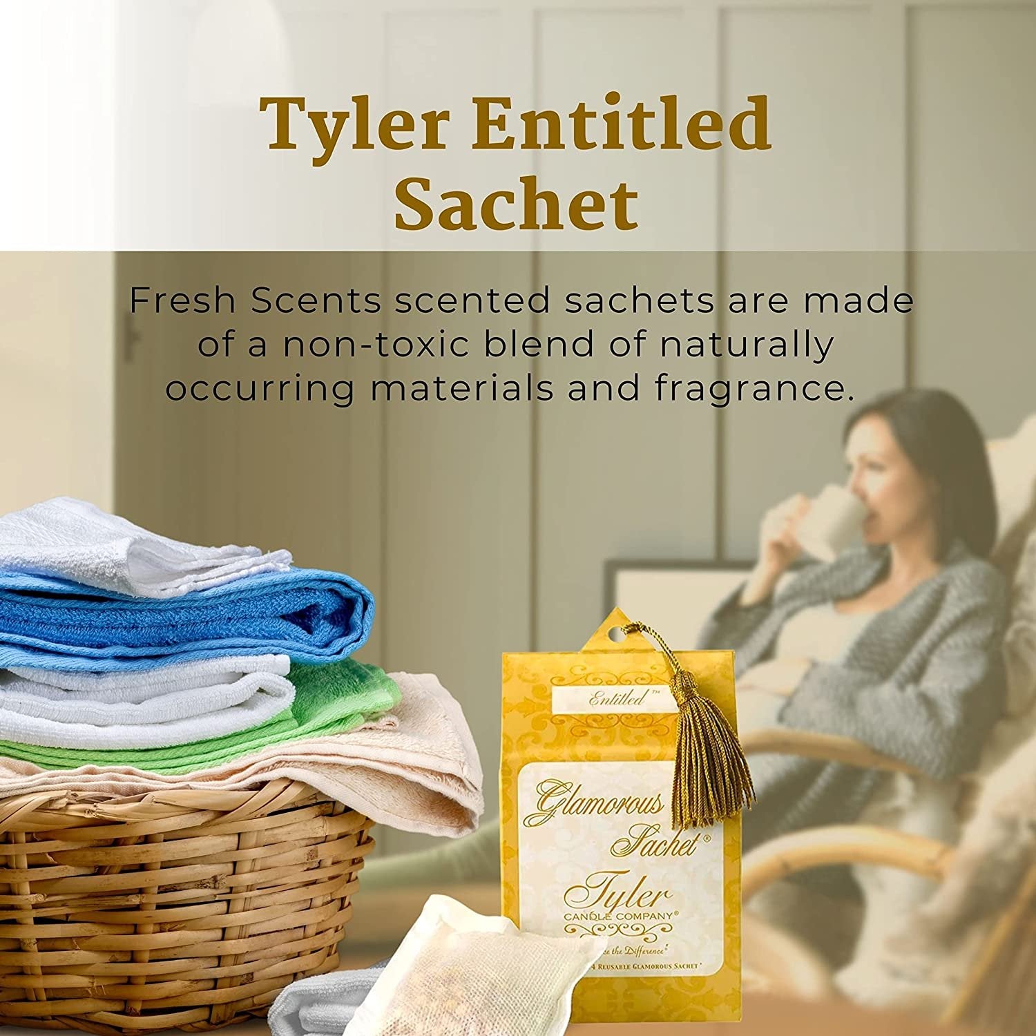 Tyler Candle Company Entitled Dryer Sheet Sachets - Glamorous Reusable Dryer Sheets - Sachets for Drawers and Closets - 1 Pack, 4 Sachets, Dryer, Home, or Personal Sachet, with Bonus Key Chain