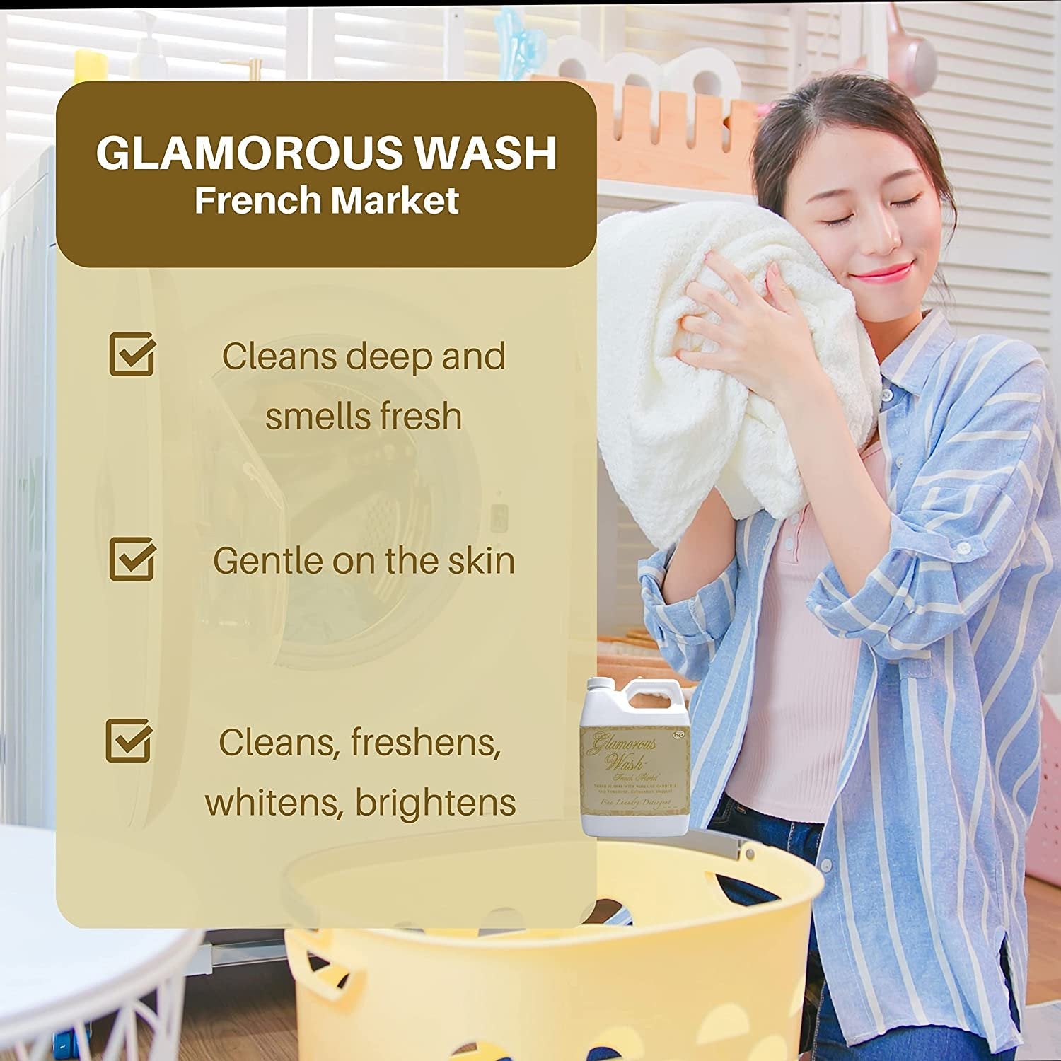 Tyler Candle Company Glamorous Wash French Market Scent Fine Laundry Liquid Detergent - Liquid Laundry Detergent for Clothing - Hand and Machine Washable - 32 oz, 907-grams Container w Bonus Key Chain