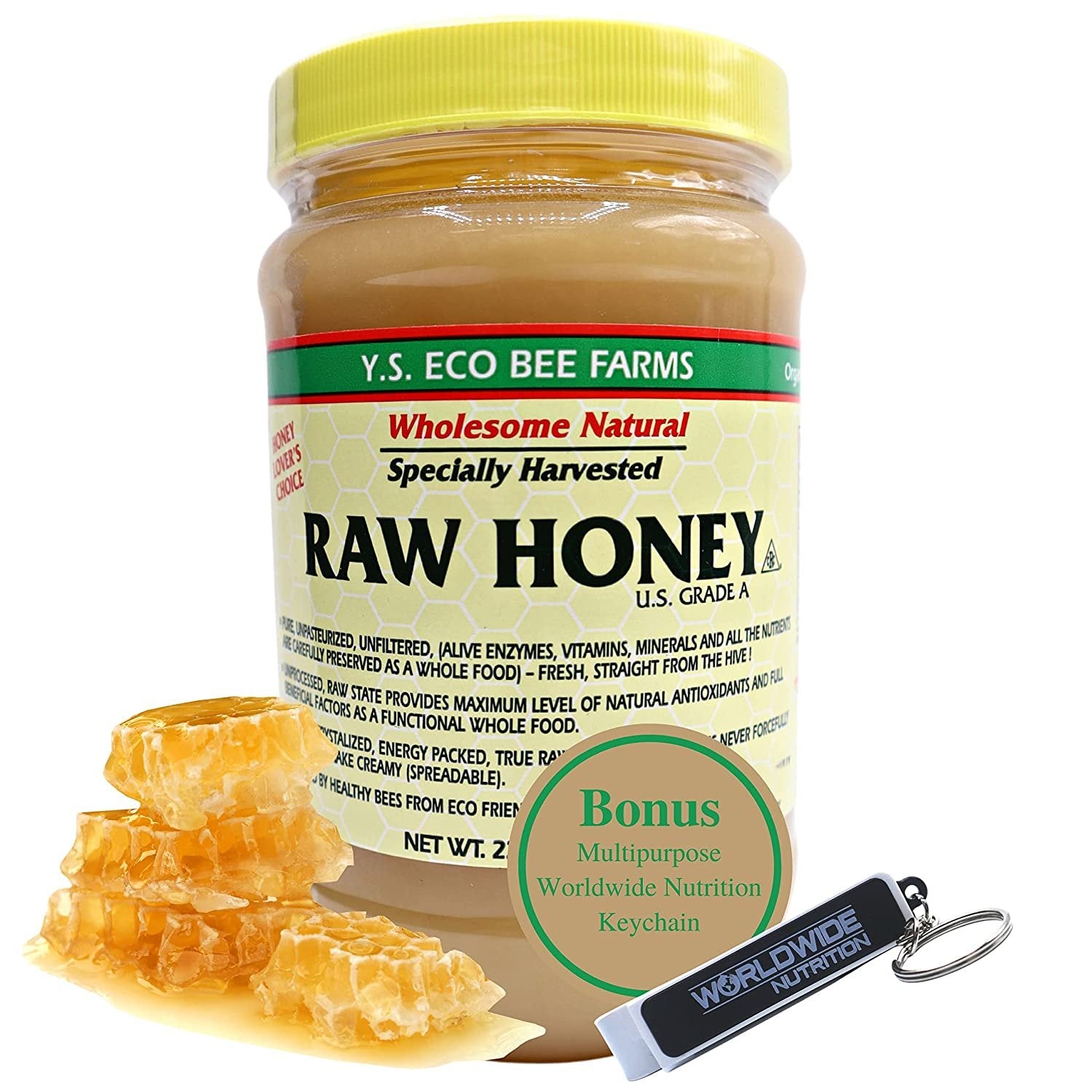 Y.S. Eco Bee Farms, Y.S. Organic Bee Farms, Natural Raw Honey, Unpasteurized, Unfiltered, Fresh Raw State, Kosher, Pure, Natural, Healthy, Safe, Gluten Free, Specially Harvested, 22oz, 1 Count