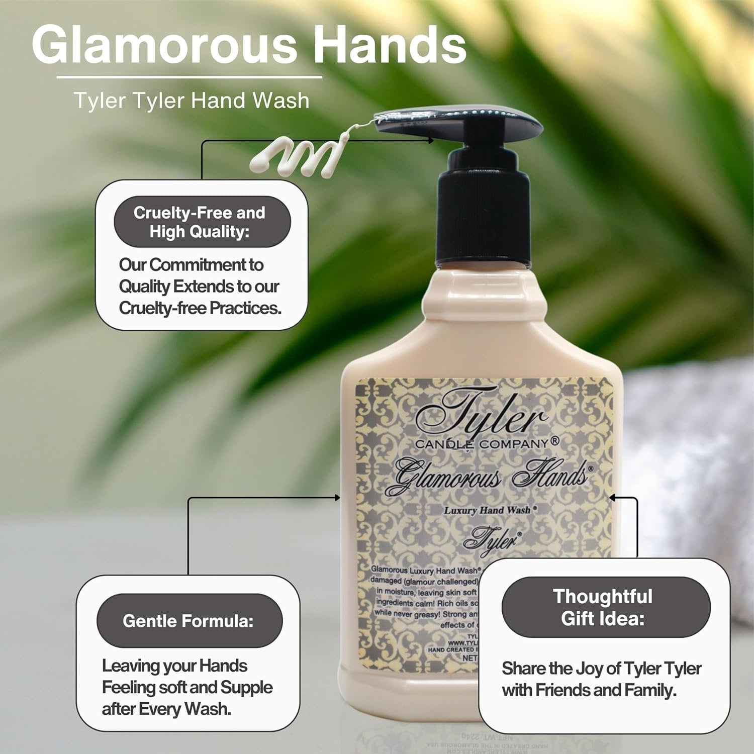 Tyler Candle Company Glamorous Hands - Tyler Luxury Hand Wash - Cleanse, Moisturize, Protect Damage and Aging Skin - 1 Pack of 8 oz (224g) - with Multi-Purpose Keychain