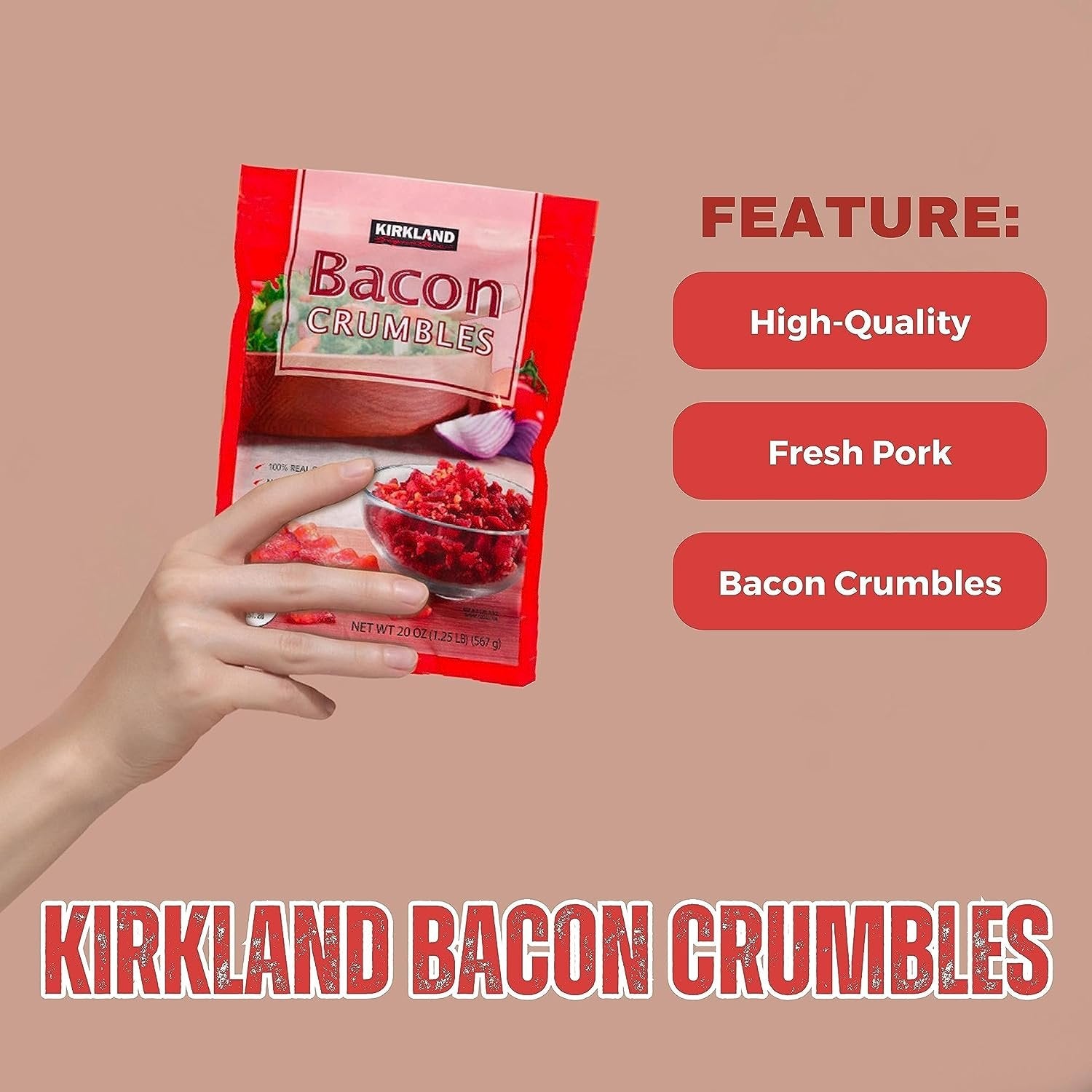 Kirkland Signature Crumbled Bacon Bits - Irresistibly Flavorful Cooked Bacon - Bacon Cooked Ready To Eat, Premium Quality 20oz with Bacon Bits Real for Culinary Creations - 3 Pack Bacon Bits For Salad