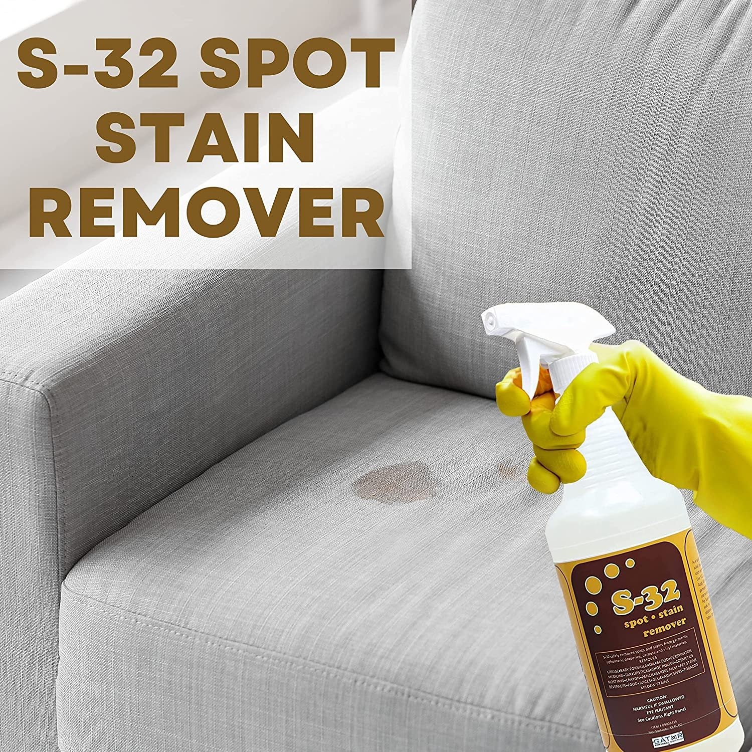 Gator Chemical Company S-32 Liquid Spot and Stain Remover - Multipurpose Cleaner for Laundry, Carpet & Upholstery - Professional Strength Stain Remover - 32 Fl Oz Spray Bottle with Bonus Key Chain