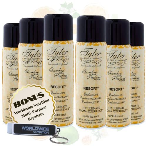 Tyler Candle Company Resort Signature Fragrance Chambre Parfum - Luxury Scent Air Freshener Spray - The Ultimate Aromatic Experience - Home Essentials - 6 Pack of 4 Oz Container with Bonus Key Chain
