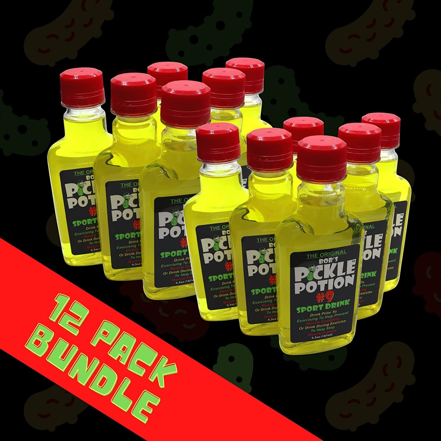 Bob's Pickle Potion #9 Sport Drink - 6.3 Oz 187ml - 12 Pack of Pickle Juice Bottles - Sports Drink for Post or Pre Workout - Muscle Cramp Support Pickle Juice Drink