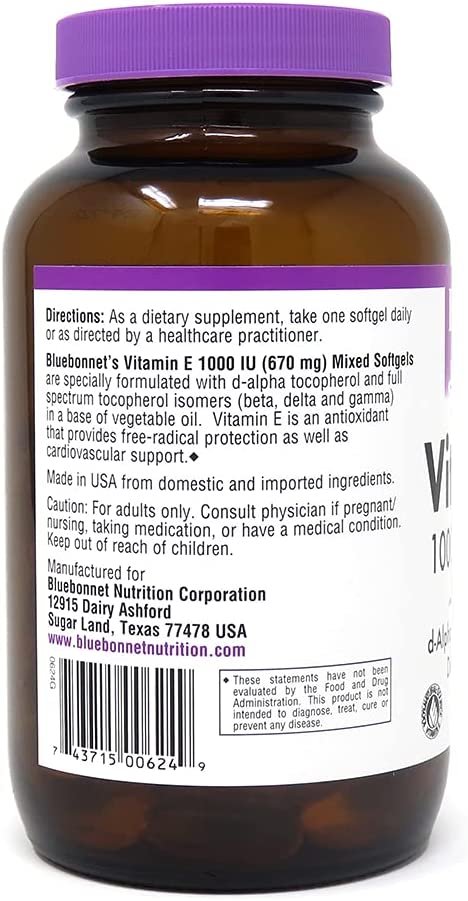 BlueBonnet Vitamin E 1000 IU Mixed Softgels, 100 Count