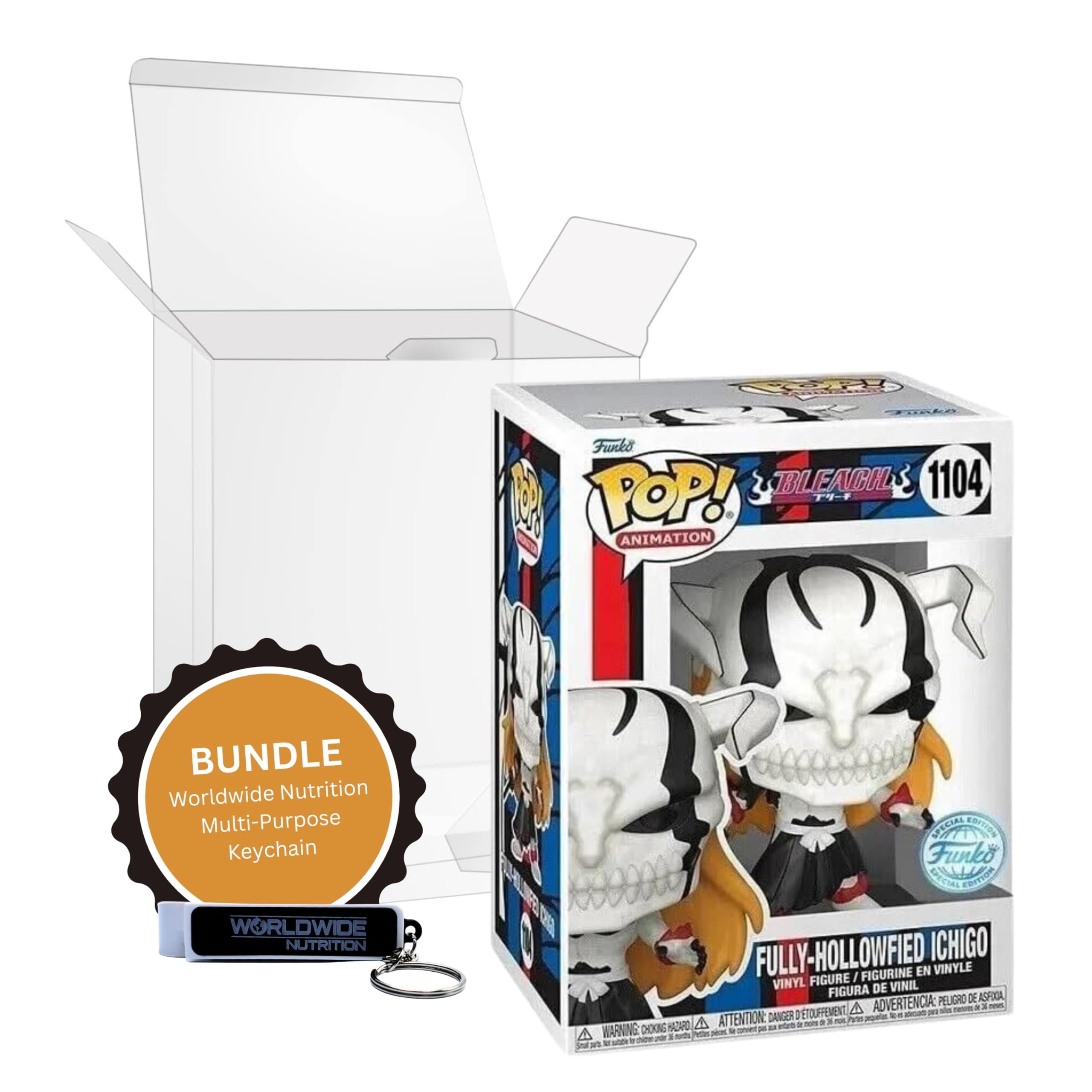 Worldwide Nutrition Bundle: Funko Bleach - Fully-Hollowfied Ichigo Lorde Vasto Form Vinyl Figure Multicolored, 3.75 inches with Compatible Box Protector Case and Multi-Purpose Key Chain