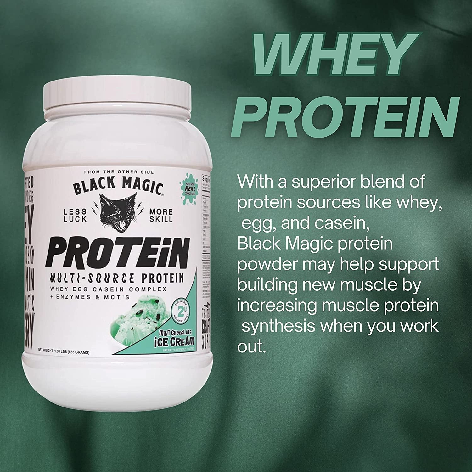 Black Magic Multi-Source Protein - Whey, Egg, and Casein Complex with Enzymes & MCT Powder - Pre Workout and Post Workout - Honey Grahms Protein Powder - 24g Protein - 2 LB with Bonus Key Chain