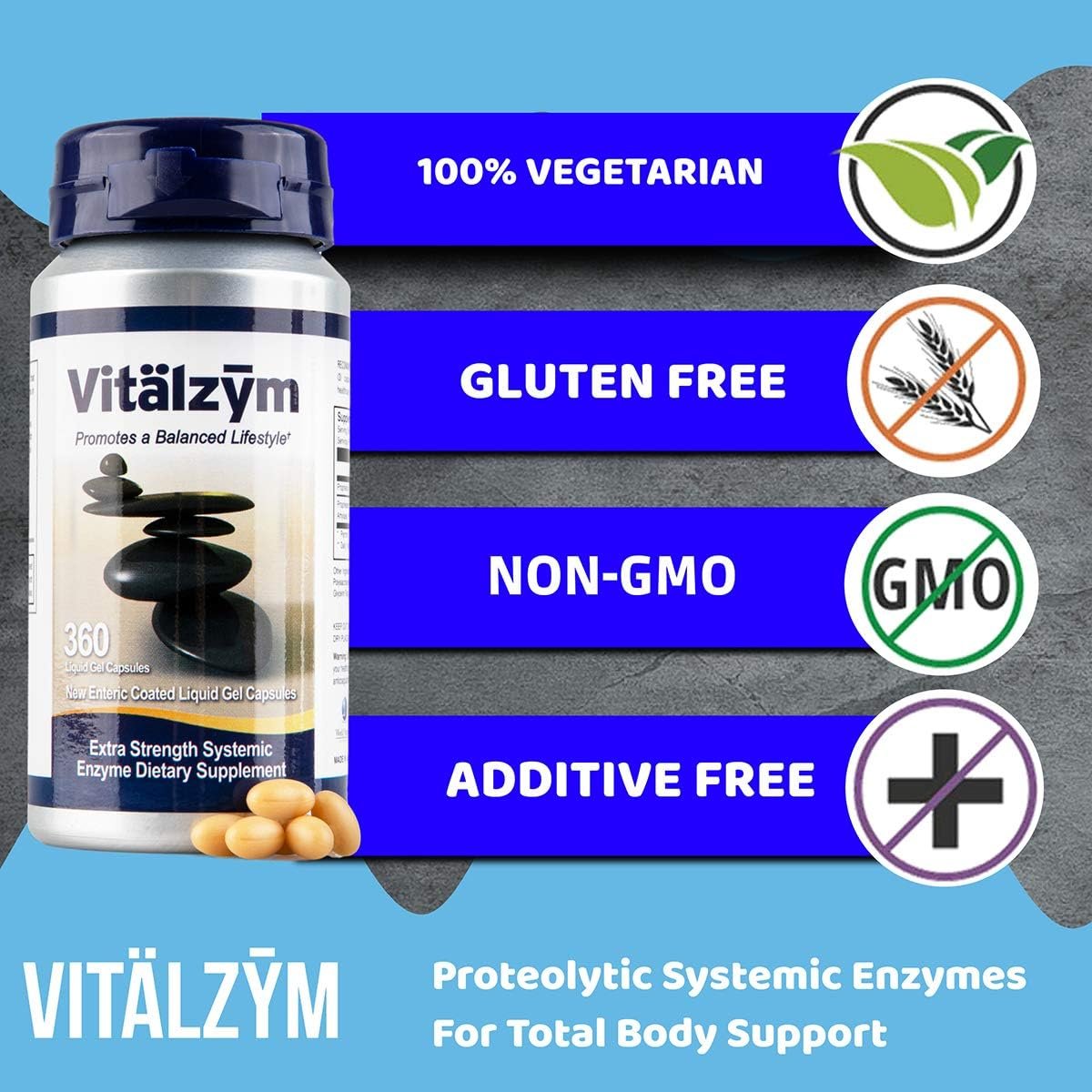 VITÄLZYM Proteolytic Systemic Enzymes Liquid Gel Capsules with Serrapeptase, Immune and Joint Support, Natural Ache Relief Plus Fertility Supplement - Pack of 1