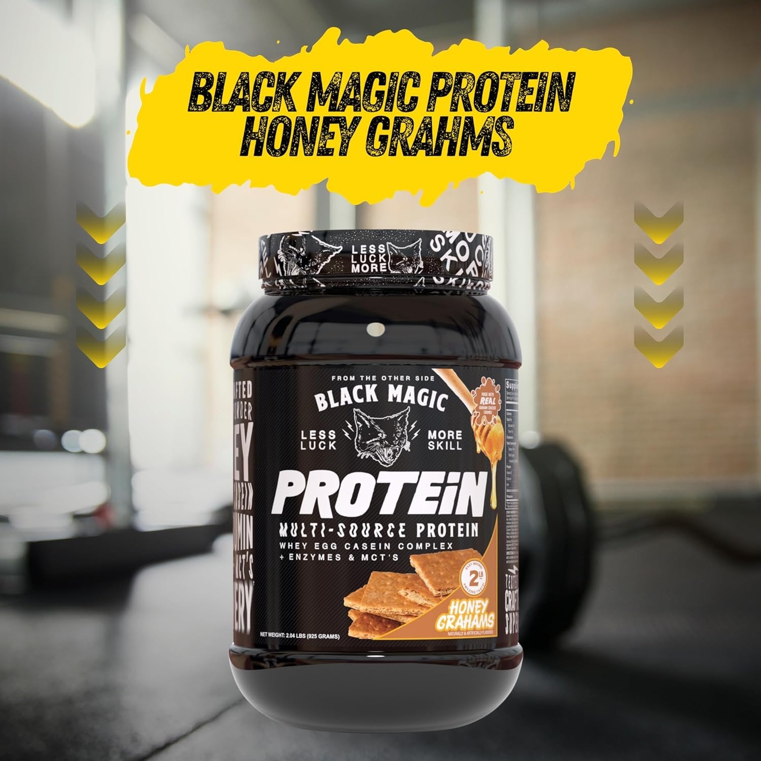 Black Magic Multi-Source Protein - Whey, Egg, and Casein Complex with Enzymes & MCT Powder - Pre Workout and Post Workout - Honey Grahms Protein Powder - 24g Protein - 2 LB with Bonus Key Chain