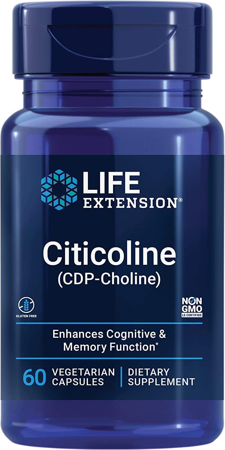 Life Extension Citicoline (CDP-Choline) - Citicoline Supplement Pills for Brain & Cognitive Health, Focus, Attention, Memory Function - Non-GMO, Gluten Free, Vegetarian - 60 Capsules