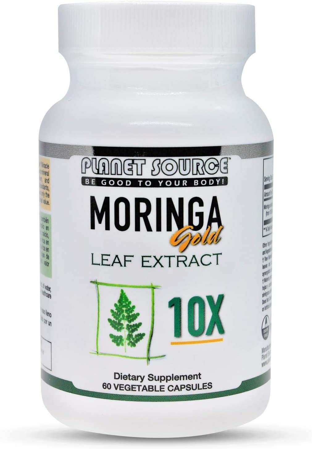 Planet Source Moringa Gold Extract 10,000mg Miracle Tree Vitamin A,B,C,D,E, and Minerals - Anti-oxidants - Supports Healthy Cholesterol and Weight Management - 60 10X Vegetable Capsules