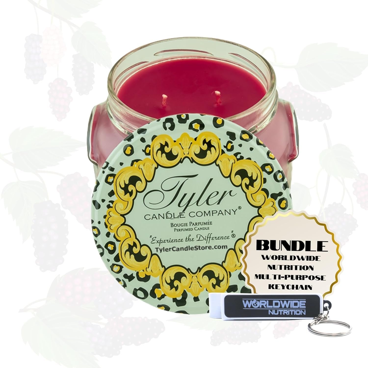 Worldwide Nutrition: Tyler Candle Company Mulberry Moments Jar Candle - Luxurious Scented Candle with Essential Oils - Long Burning 22 oz Extra Large Candle and Multi-Purpose Key Chain