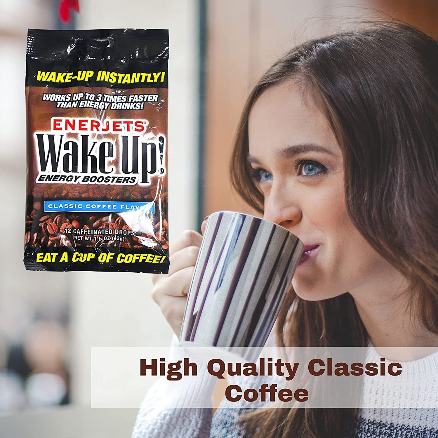 Worldwide Nutrition Enerjets Wake Up Energy Booster Caffeinated Drops - Instant Coffee Energy Supplements Classic Flavor Pack of 6, 12 Drops Per Package with Worldwide Multi Purpose Key Chain