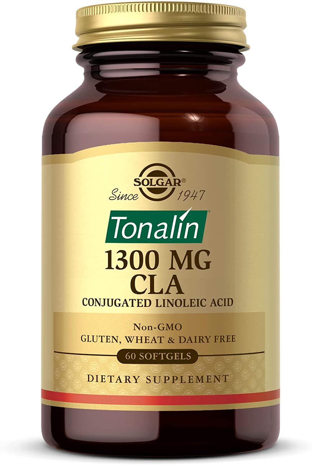 Solgar Tonalin CLA 1300 mg, 60 Softgels - Essential Omega-6 Fatty Acid - Derived from Non-GMO Safflower Seed Oil - Gluten Free, Dairy Free - 60 Servings