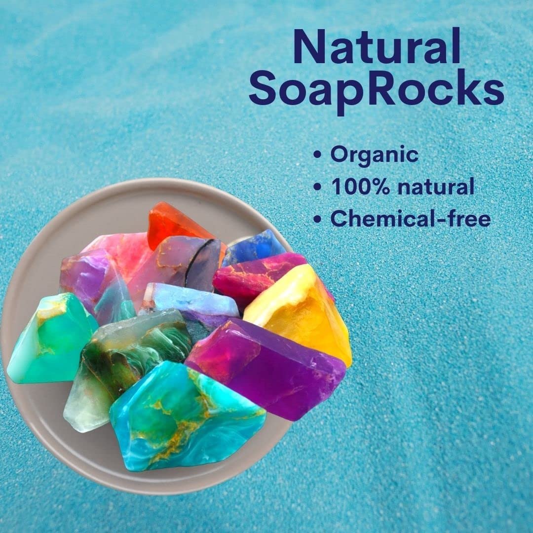 T.S. Pink TS Pink Soap Rocks Set, Palmstones, 12 Piece Random Variety Pack Bundle, 1.5 oz Each Crystal - Bubble Bath, Body, Face, Hand, Gift, Decorative, Gemstone with Bonus Keychain