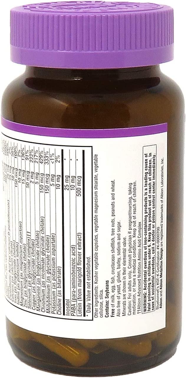 Bluebonnet Nutrition Multi One (with Iron) Vegetable Capsules, Complete Full Spectrum Multiple Vitamin Supplement, B Vitamins, Gluten Free, Milk Free, Kosher, 90 Vegetable Capsules, 3 Month Supply