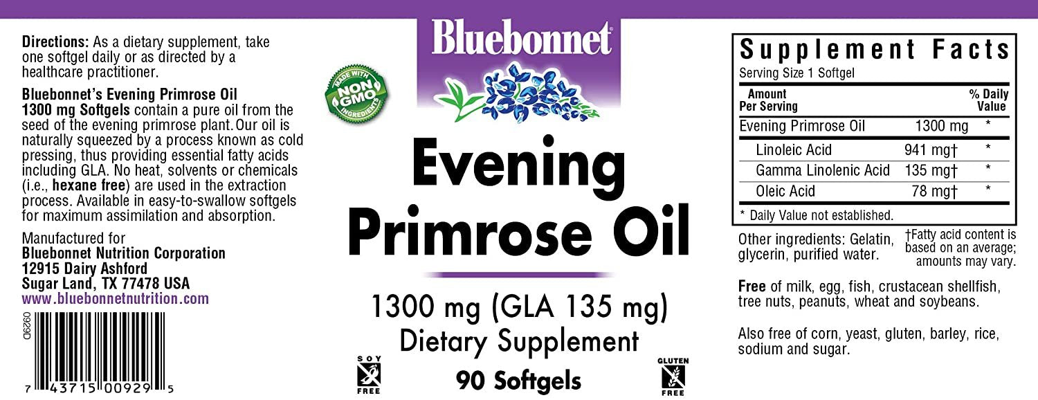 BlueBonnet Evening Primrose Oil Softgels, 1300 mg, 90 Count