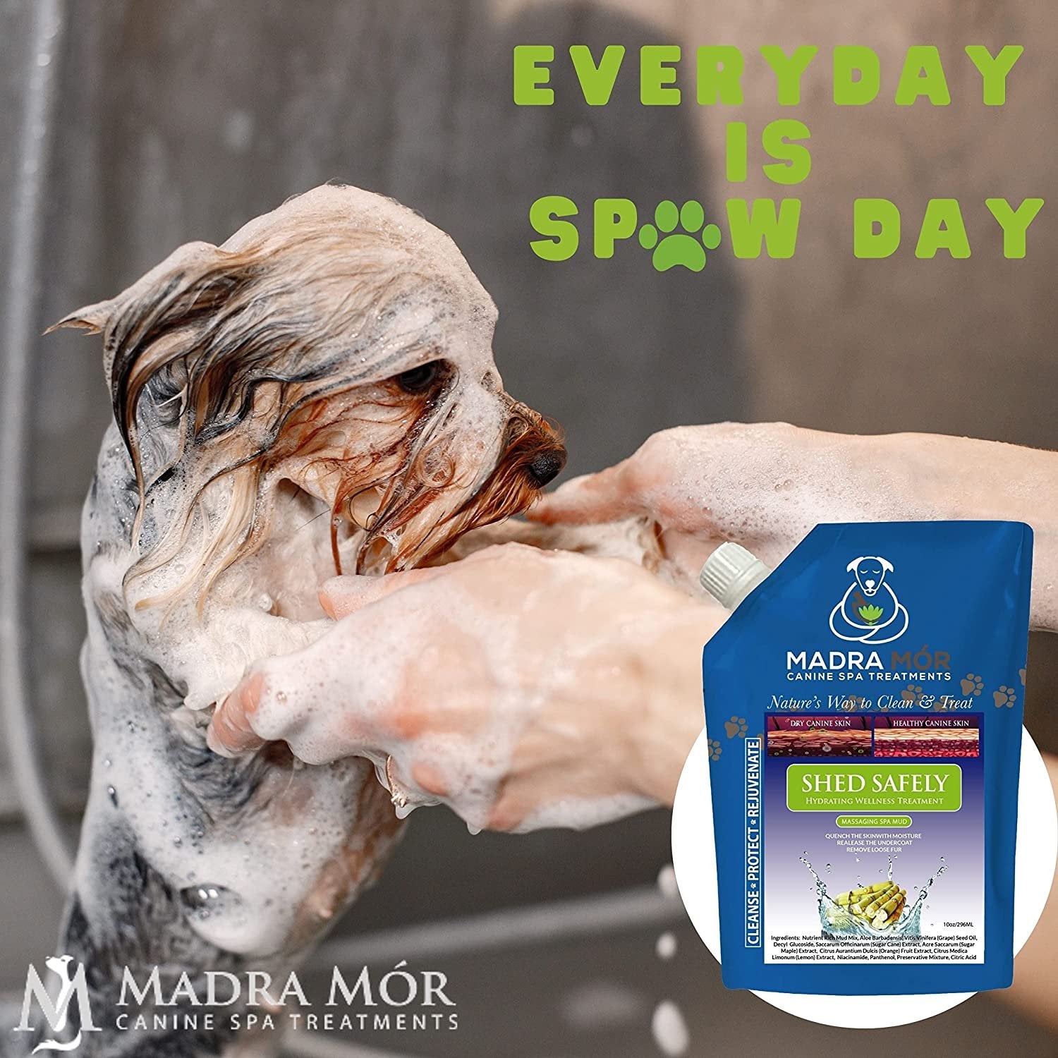 Madra Mor Massaging SPA Mud - Luxurious Dog Skin Wellness Treatment - Cleanse - Protect - Rejuvenate - Shed Safely - 1 Pack (10oz) - with Multi-Purpose Key Chain