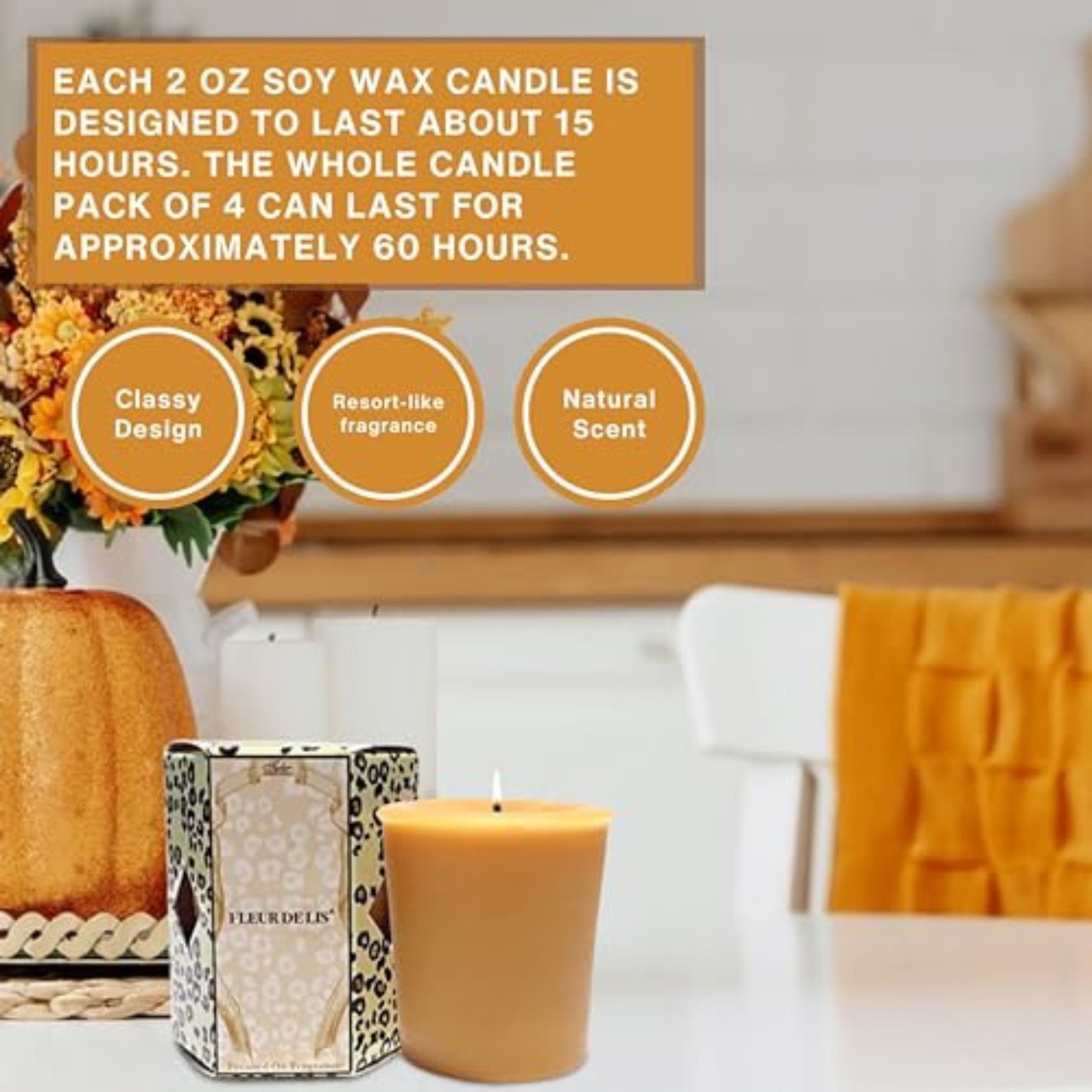 Tyler Candle Company Fleur De Lis Votive Luxury Scented Candles - 4 Pack of 2 oz  Candles with 15 Hour Burn Time Each - with Multi-Purpose Key Chain