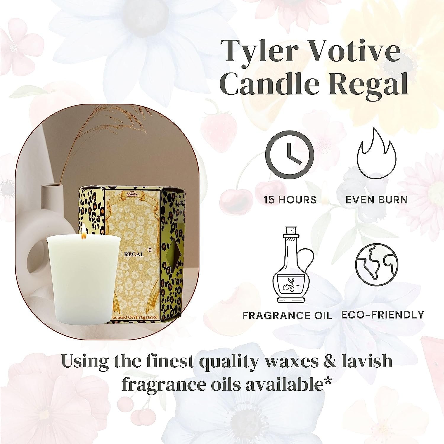 Tyler Candle Company Regal Votive Candles - Luxury Scented Candle with Essential Oils - 4 Pack of 2 oz Small Candles with 15 Hour Burn Time Each - with Bonus Key Chain