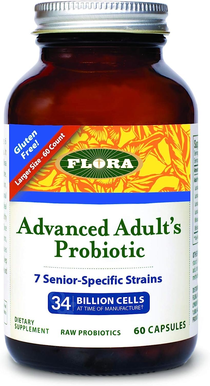 Flora - Advanced Adult's Blend Probiotic, Seven Senior-Specific Strains, Gluten Free, Raw Probiotic with 34 Billion Cells, 60 Capsules