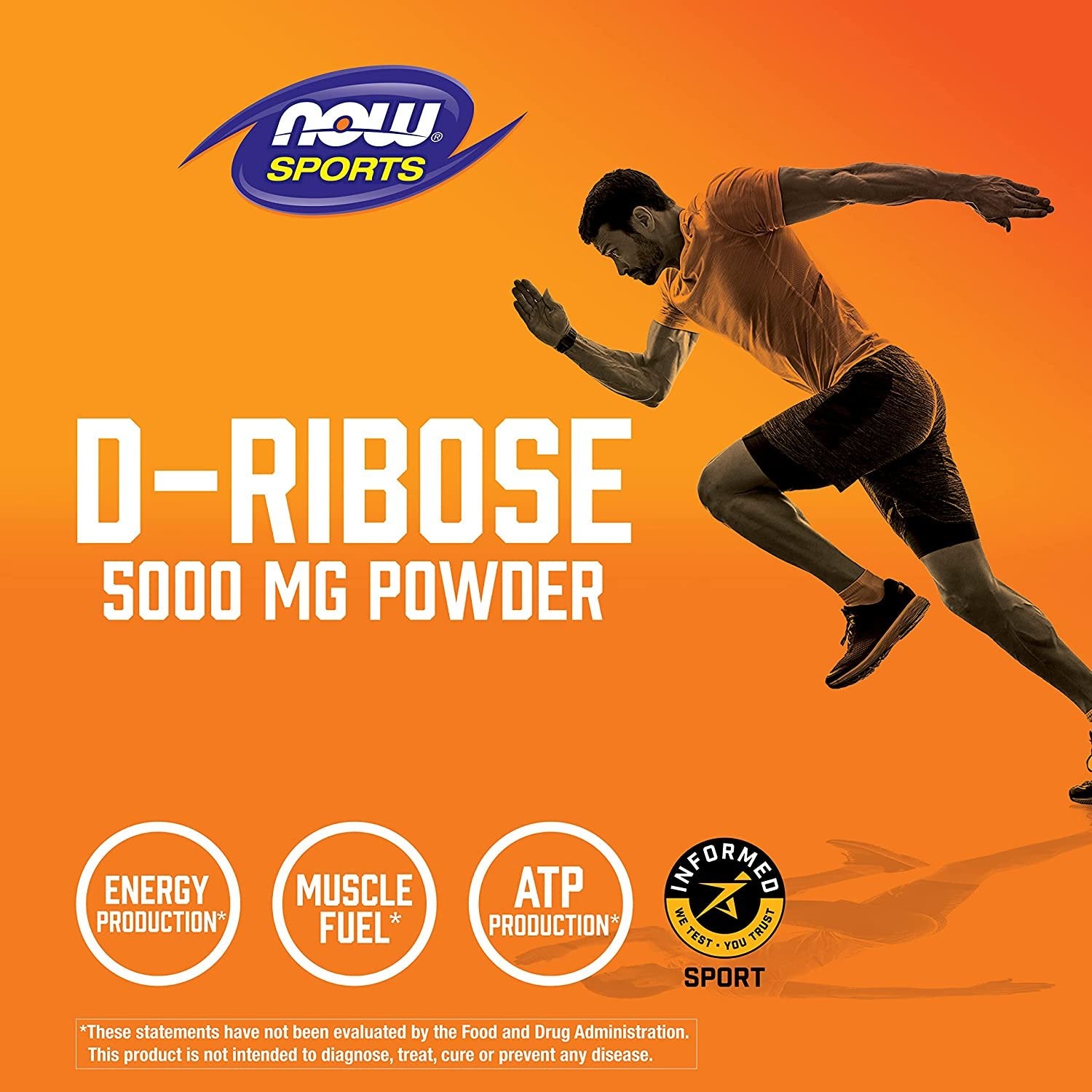 NOW Sports Nutrition, D-Ribose Powder 5000 mg, Certified Non-GMO, Energy Production*, 16-Ounce