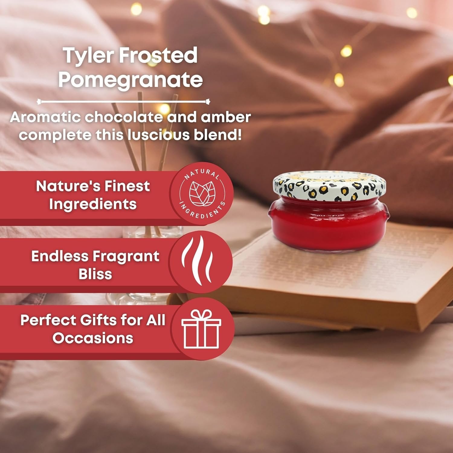 Tyler Candle Company Frosted Pomegranate Scented Candles - 3.4 oz - Burn Time Up to 25hrs