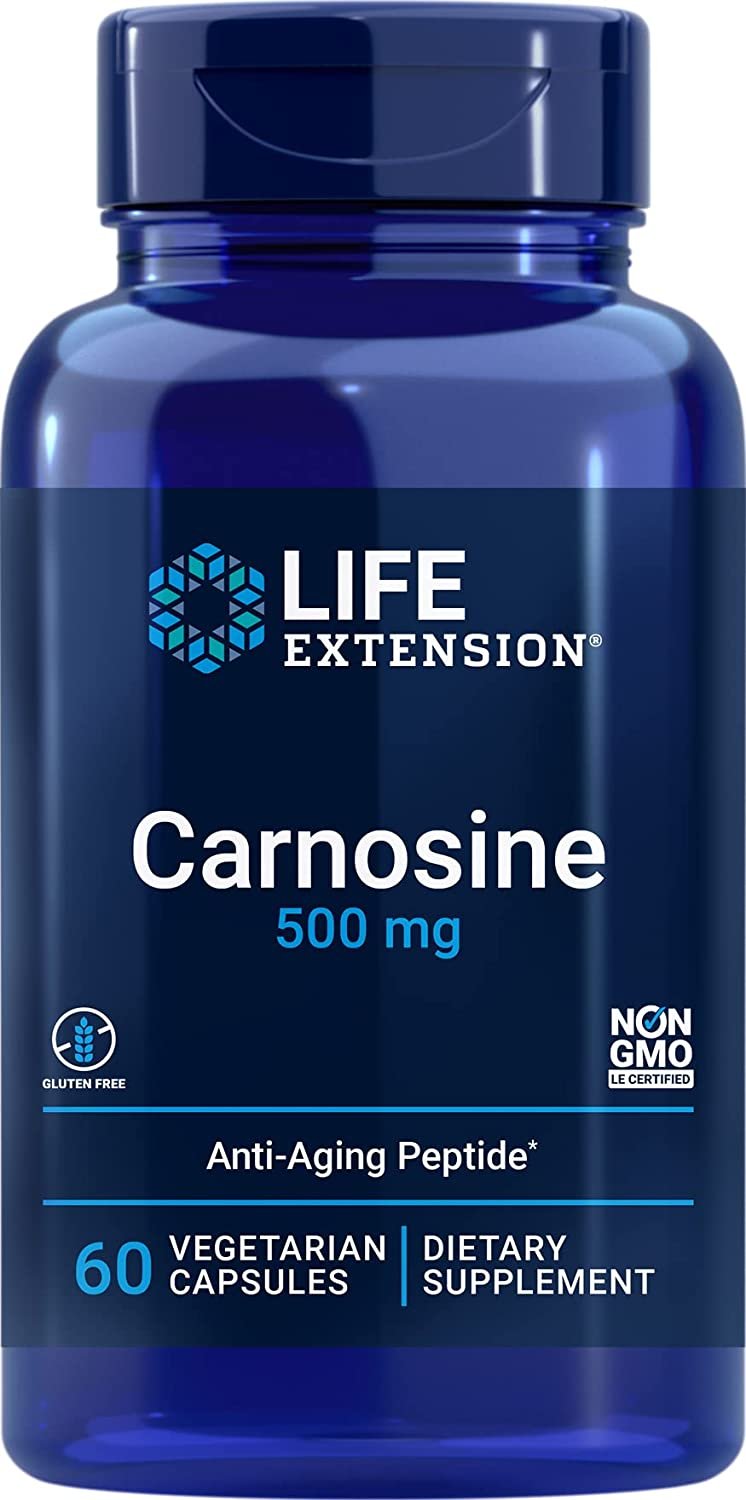Life Extension Carnosine 500mg Potent, Anti-Aging L-Carnosine Supplement - Antioxidant - Non-GMO, Gluten-Free - 60 Vegetarian Capsules