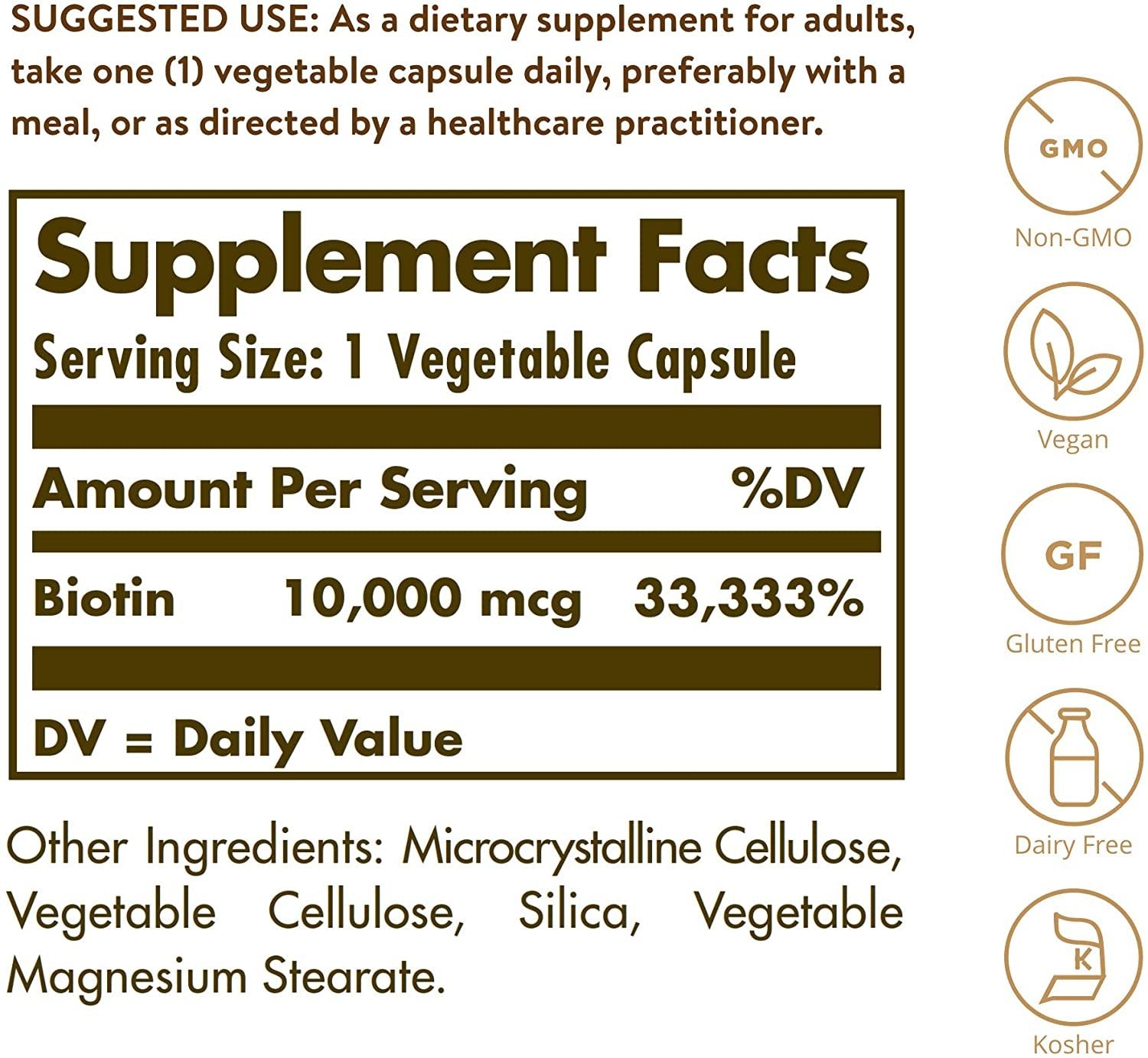 Solgar Biotin 10,000 mcg, 60 Vegetable Capsules - 60 Servings