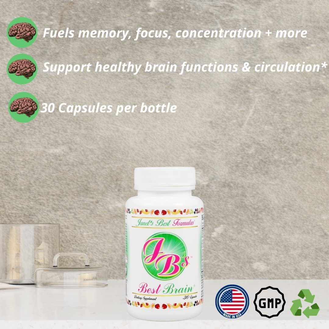 Janet's Best Formulas Best Brain, Premium Brain Supplement with Ginkgo Biloba and St John's Wort, Enhance Memory and Focus, Helps Support Cognitive Function, 30 Count, for Men & Women