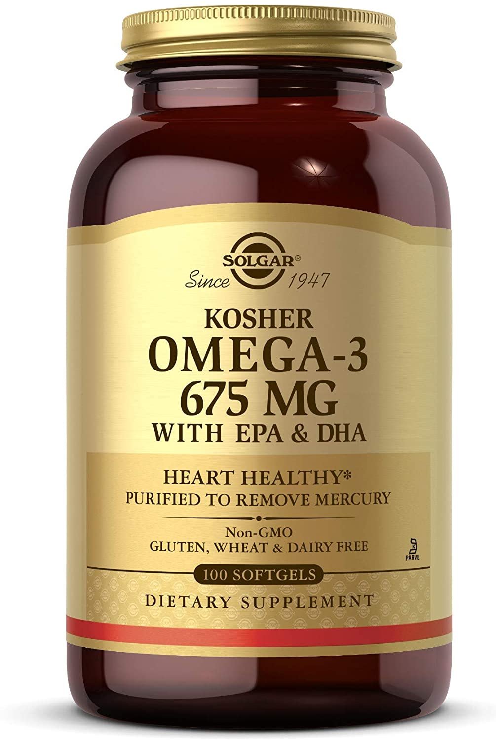 Solgar Kosher Omega-3 675 mg, 100 Softgels - Cardiovascular, Joint & Cellular Health - Concentrated Omega-3 Fatty Acids EPA & DHA - Non-GMO, Gluten Free, Dairy Free, Kosher - 100 Servings