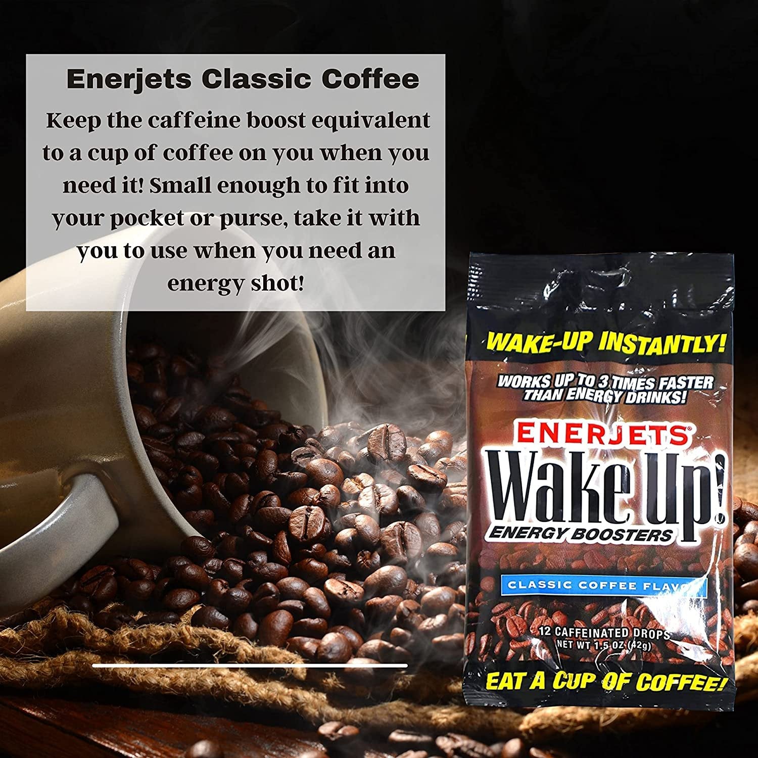Worldwide Nutrition Enerjets Wake Up Energy Booster Caffeinated Drops - Instant Coffee Energy Supplements Classic Flavor Pack of 6, 12 Drops Per Package with Worldwide Multi Purpose Key Chain
