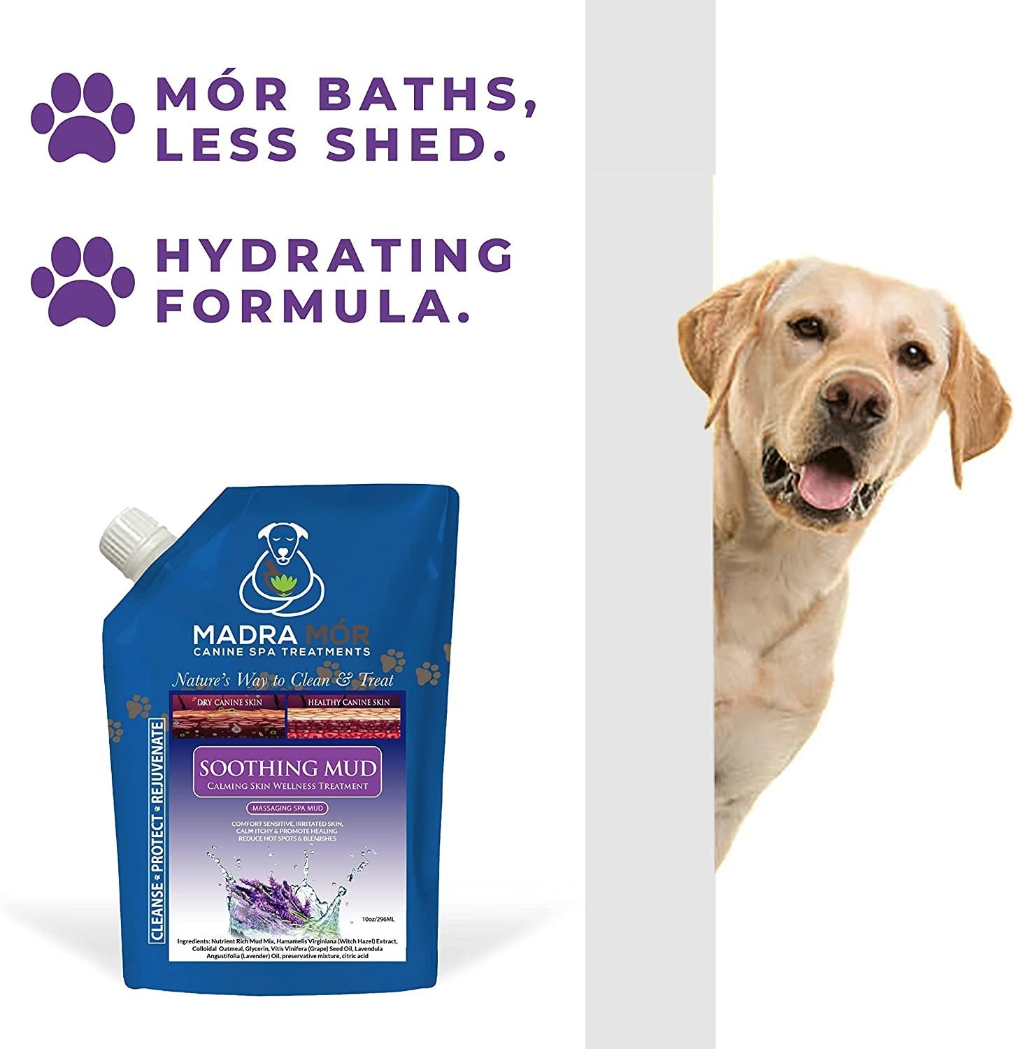 Worldwide Nutrition Madra Mor Soothing Dog Essentials Mud Bath | Dog Bath Dog Hot Spot Treatment for Dog Allergy & Dog Itch Relief | Dog Coat Skin Care Products | 10oz Pouch w Multi Purpose Key Chain