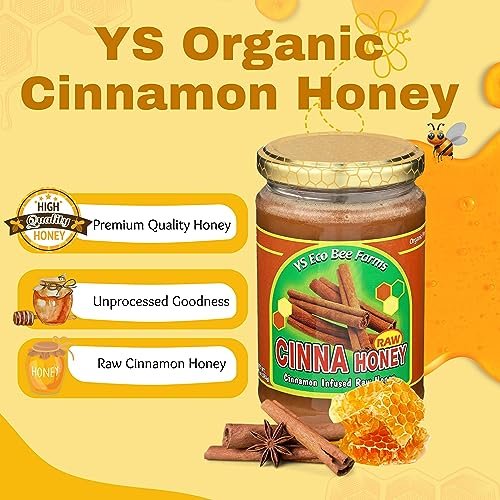 YS BEE FARMS Raw Cinnamon Infused Honey - A Wholesome Blend of Unprocessed Sweetness and Natural Cinnamon Warmth, Sourced from YS Eco Bee Farms, in a Convenient 13 oz Jar