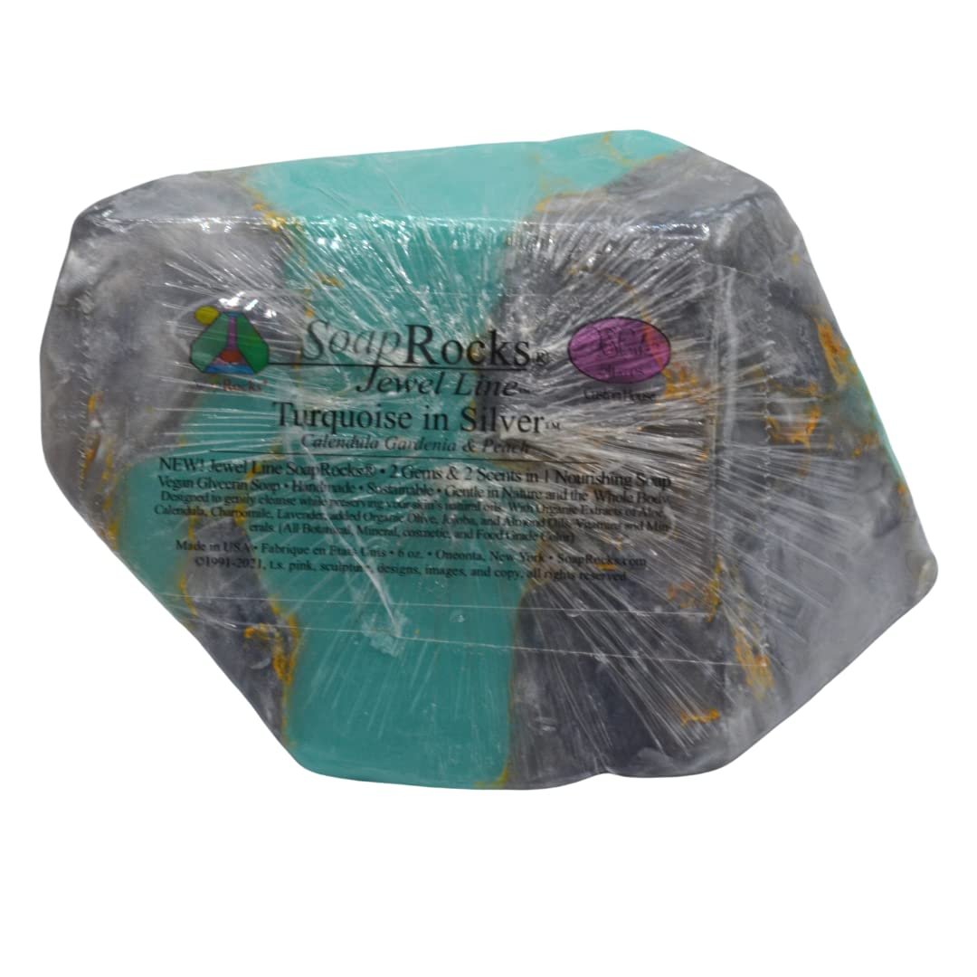 SoapRocks TS Pink Turquoise in Silver - Jewel Line - Soap That Looks Like a Rock - 6 oz Calendula Gardenia and Peach Scent
