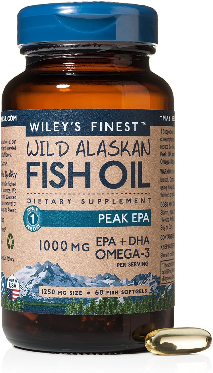 Wiley's Finest Wild Alaskan Fish Oil - 3X Triple Strength Peak EPA DHA, 1000mg Omega-3s, SQF-Certified