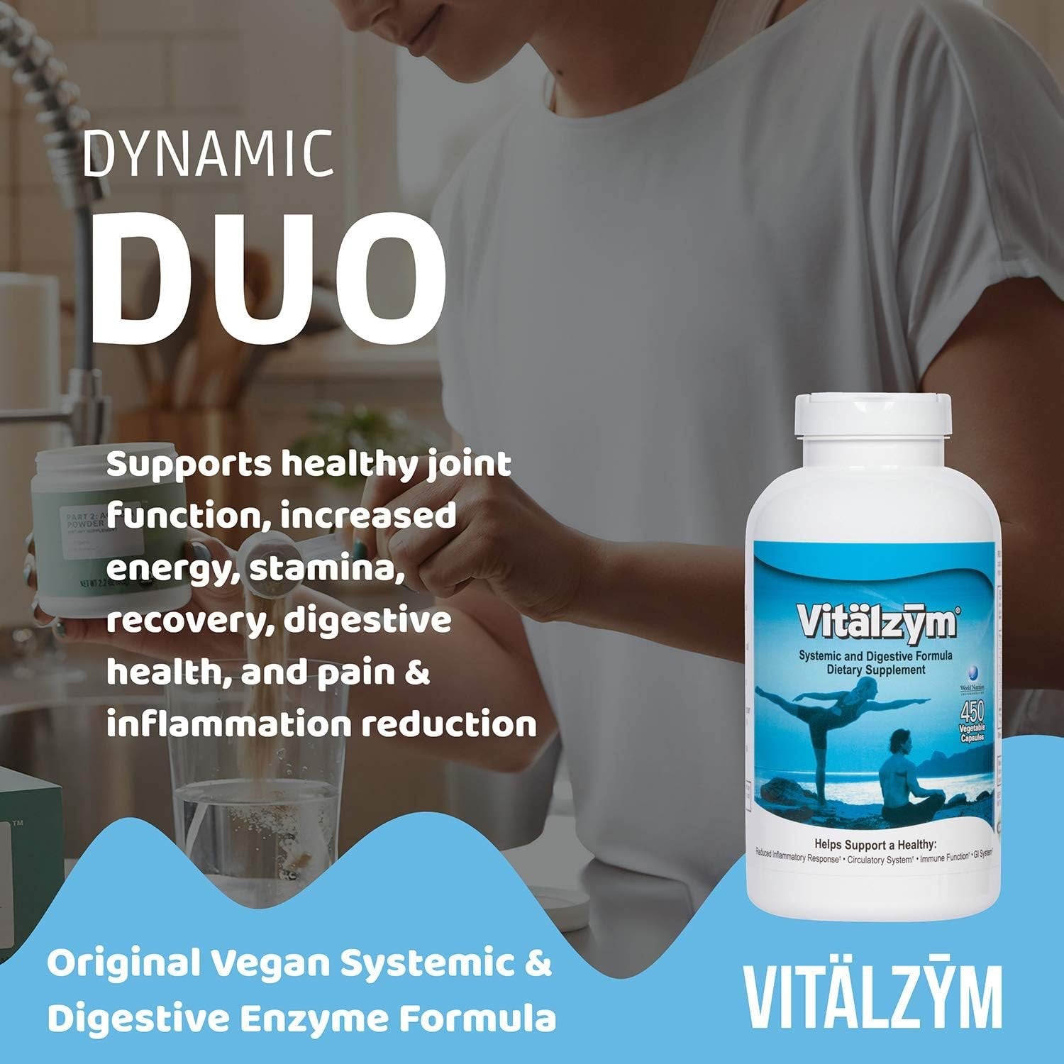 VITÄLZYM Original Proteolytic Systemic Digestive Enzyme Formula Serrapeptase Source | Immune and Joint Support Increase Blood Flow Cardio Function | Healthy Men Women (450 Capsules)