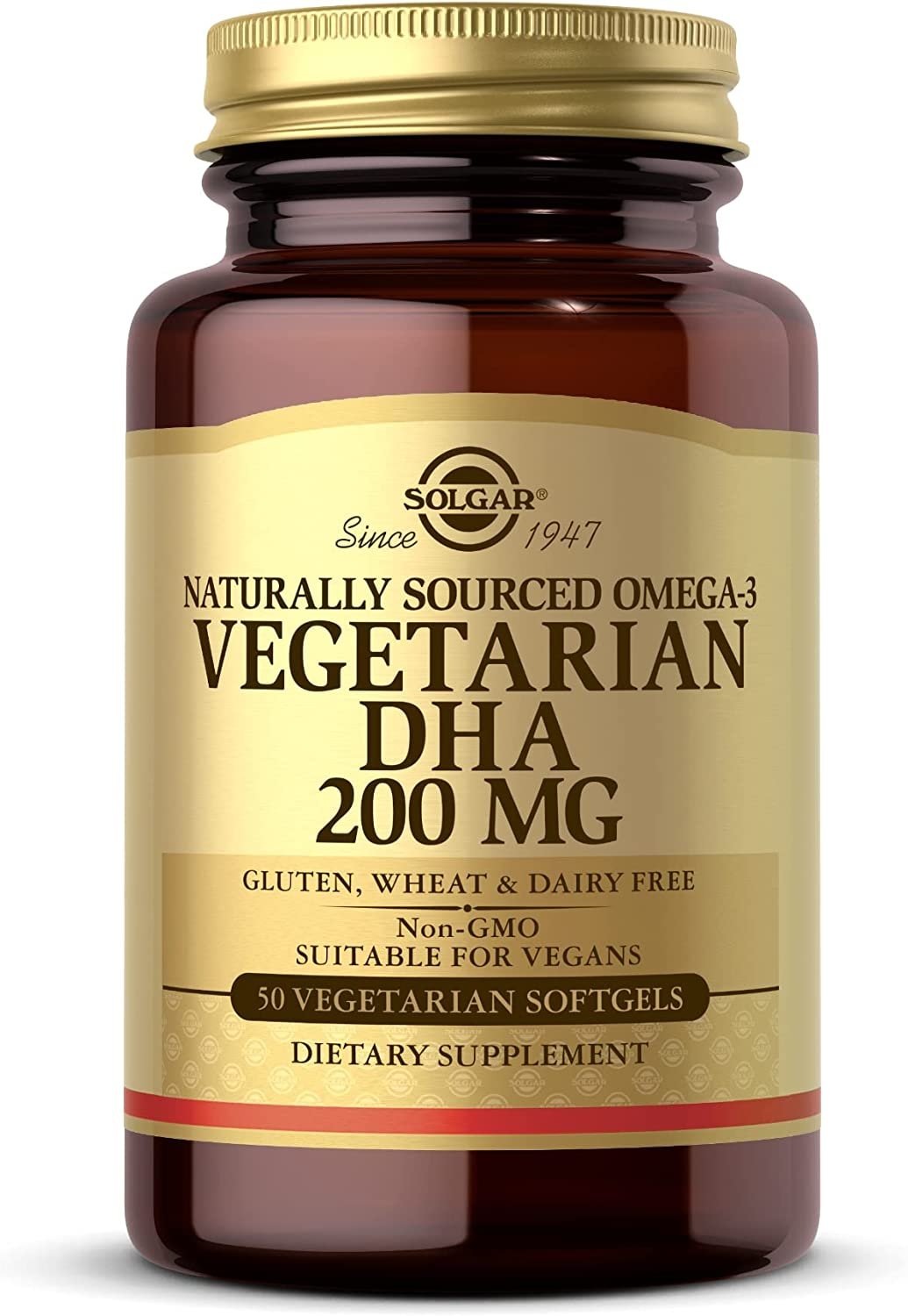 Solgar Omega-3 Vegetarian DHA 200 mg Vegetarian, 50 Softgels - Support for Cardiovascular, Joint & Skin Health - Contains DHA-Rich Algal Oil - Vegan, Gluten Free, Dairy Free - 50 Servings